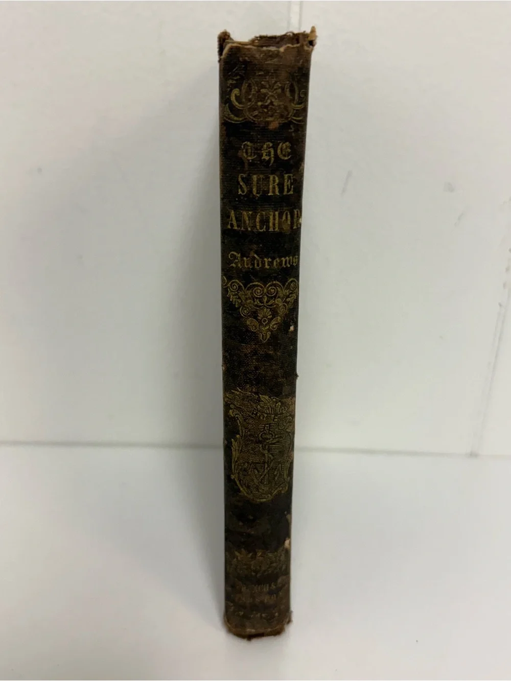 Antique 1850s Hardcover Brown Religious Text Textured Rich Rustic Home Styling